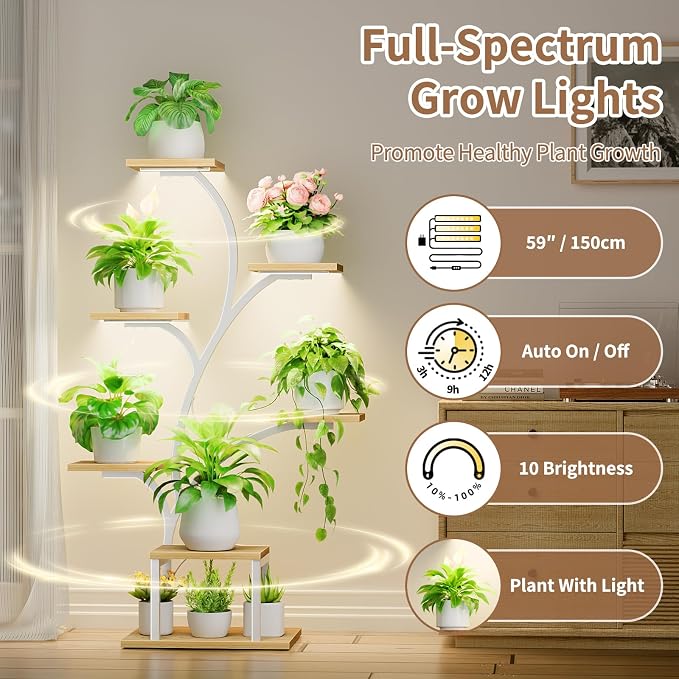 Plant Stand Indoor with Grow Lights, 7 Tiered Indoor Plant Shelf, Metal Plant - Image 3