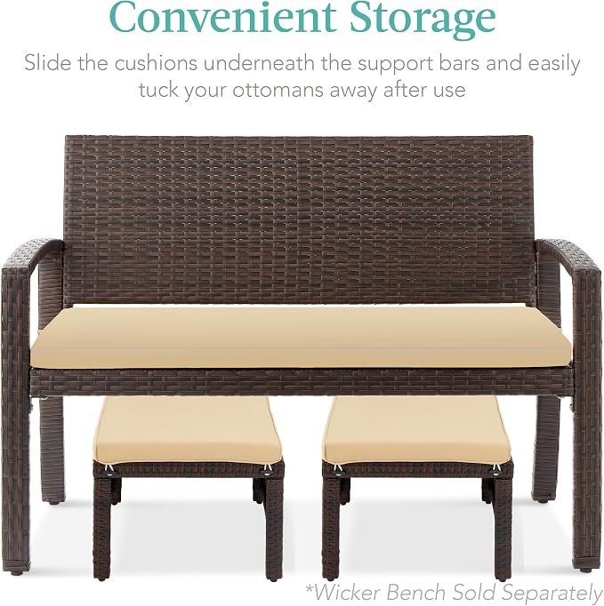Best Choice Products Set of 2 Wicker Ottomans, Additional Seating, Side Table - Image 5