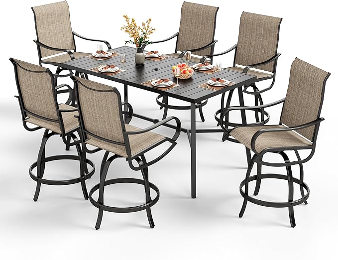 PHI VILLA 7 Piece Outdoor Bar Set, Counter Height Patio Bar Furniture Rectangle by PHIVILLAThepioneerofcomfortablehouseholdsupplies