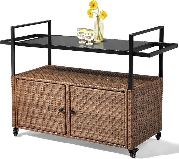VINGLI Wicker Outdoor Bar Cart by VINGLI