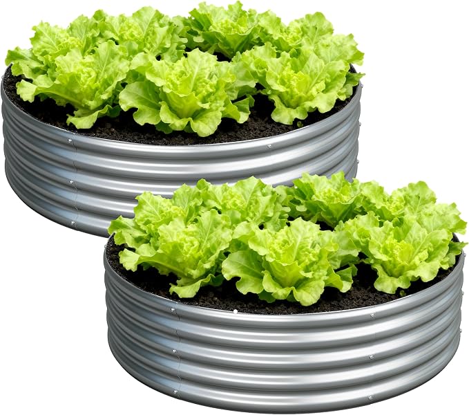 4x4x1ft Galvanized Round Raised Garden Bed, Outdoor Planter Box Metal Patio Kit by Foxlang