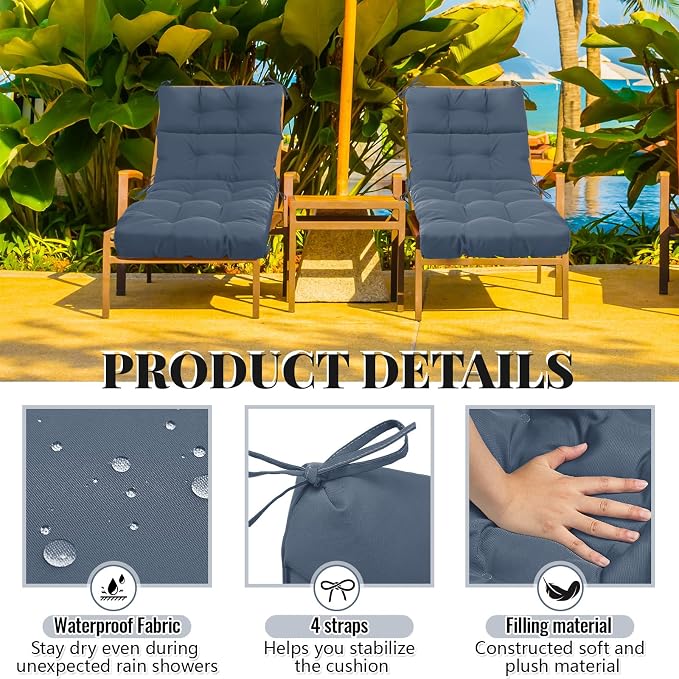 Kigley 2 Pcs Chaise Lounge Cushions 75 x 22 x 5 Inches Soft Lounge Chair - Image 4