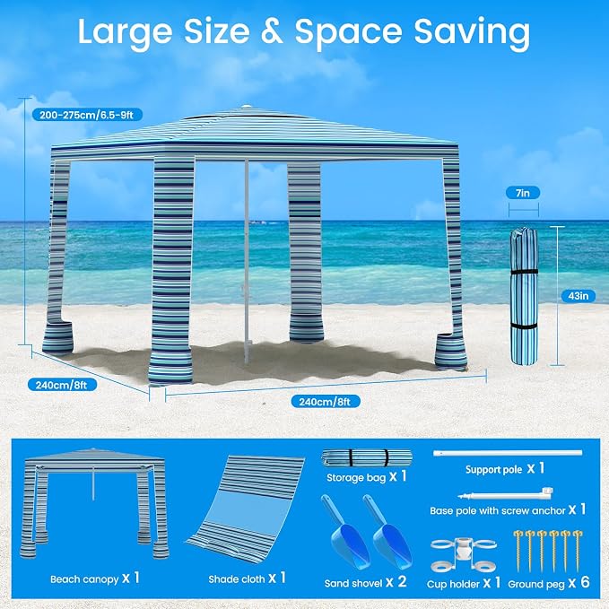 MoKo Beach Cabana, UPF 50+ Protection Easy Setup Beach Tent Sun Shelter - Image 7