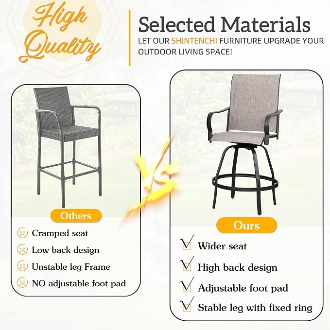Shintenchi 4 Piece Patio Swivel Bar Chairs, All Weather Textile Outdoor Metal - Image 3