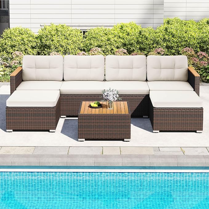 Tangkula 7 Pieces U Shape Outdoor Furniture Set, Patio Rattan Cushioned Chairs - Image 2
