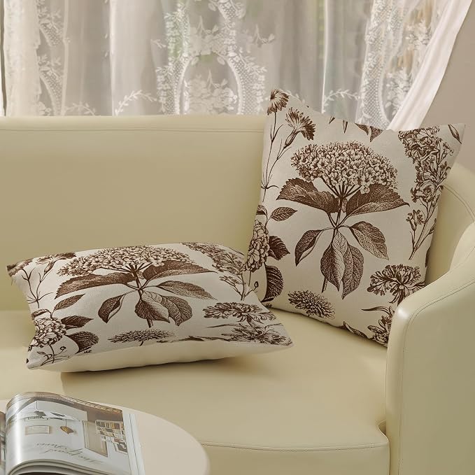 Brown Pillow Covers 18x18 Inch 2 Pcs Boho Vintage Floral Decor Throw Pillows - Image 4