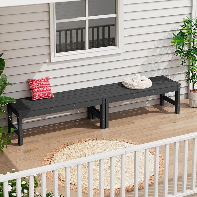 SERWALL 47 Inches Outdoor Bench Set of 2, All Weather HDPE Backless Bench - Image 9