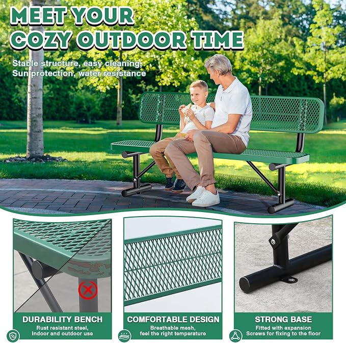 6FT/72INCH Heavy Duty Metal Park Bench - Image 5