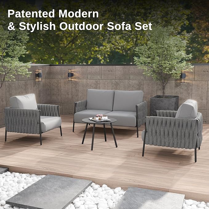 East Oak 3-Piece Patio Furniture Set | Life Chatter 4-Seat Outdoor Furniture | - Image 5