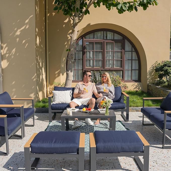 Sundale Outdoor 2 Pieces Aluminum Patio Ottoman, Outdoor Footstool - Image 6