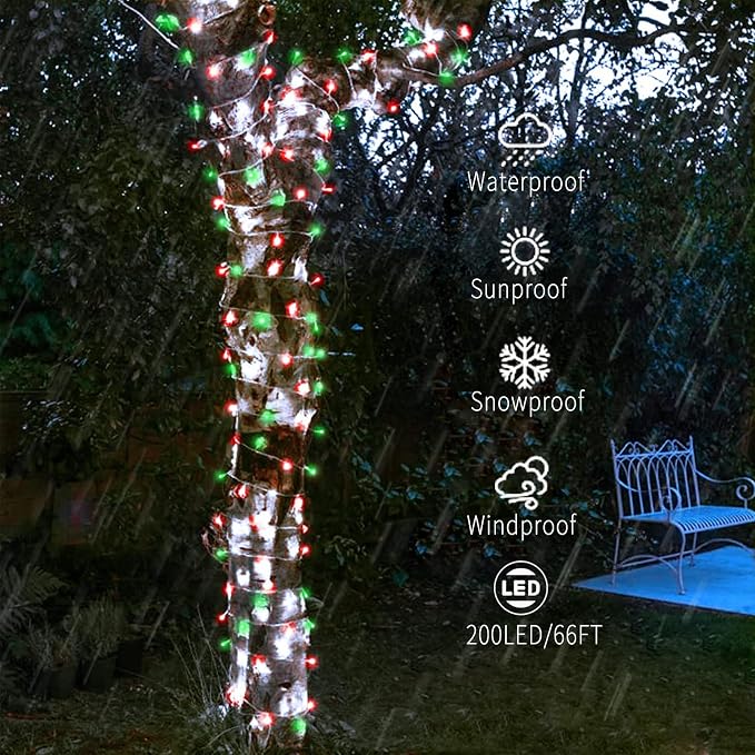 QITONG 4 Pack Solar Fairy Lights, Each 33ft 100 LED Red and Green Christmas - Image 7
