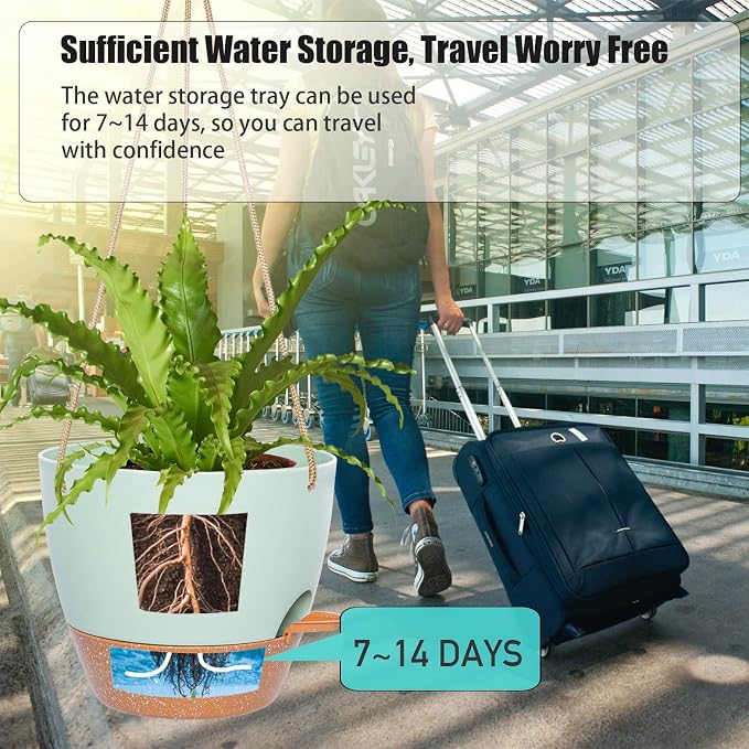8 inch Hanging Planters, 2 Pack Self Watering Hanging Pots - Image 3