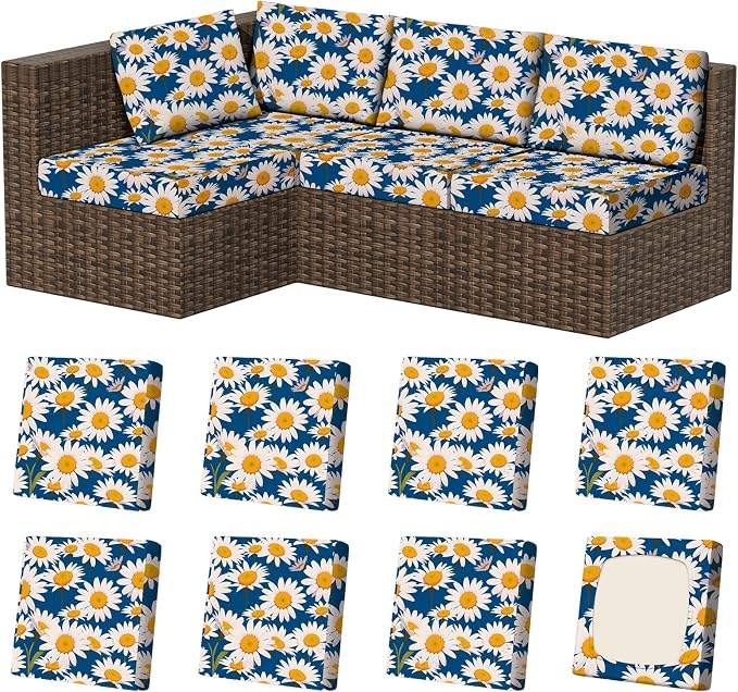 8Pcs Square Small Stretch Patio Cushion Covers, Couch & Sofa Replacement by VORSHAPE