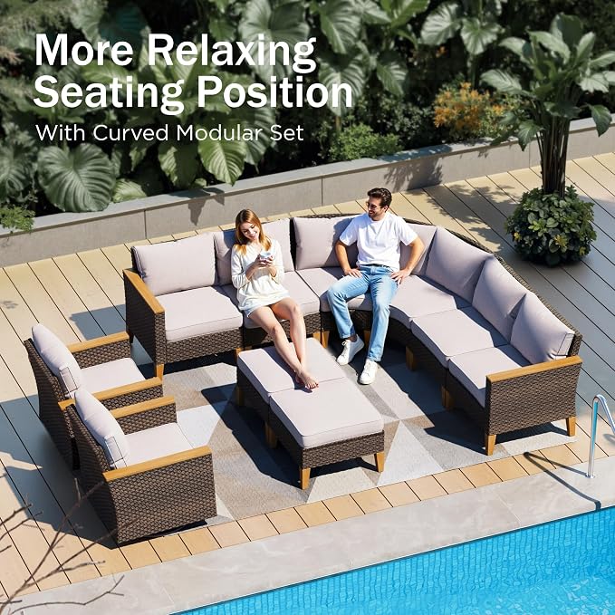 PHI VILLA 2 Pieces Patio Ottoman, All Weather Rattan Wicker Ottoman Seat - Image 6