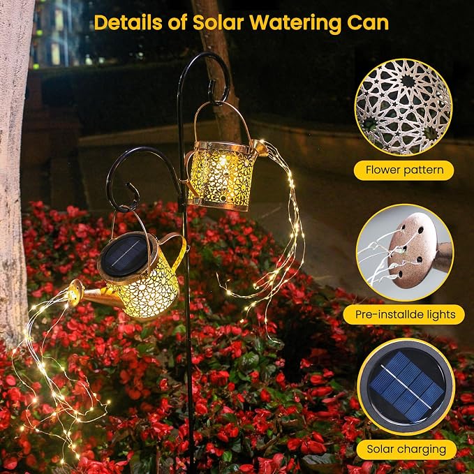 Solar Lights Outdoor Decorative, 2 Pack Metal Watering Can Lights Waterproof - Image 7