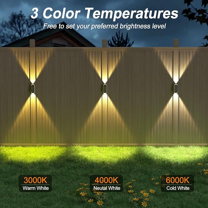 Ellasay Fence Lights Solar Powered: 4 Pack Solar Wall Lights Outdoor Up and - Image 3