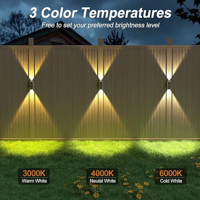 Ellasay 8 Pack Fence Lights Solar Powered, Up and Down Focus LED Solar Wall - Image 3