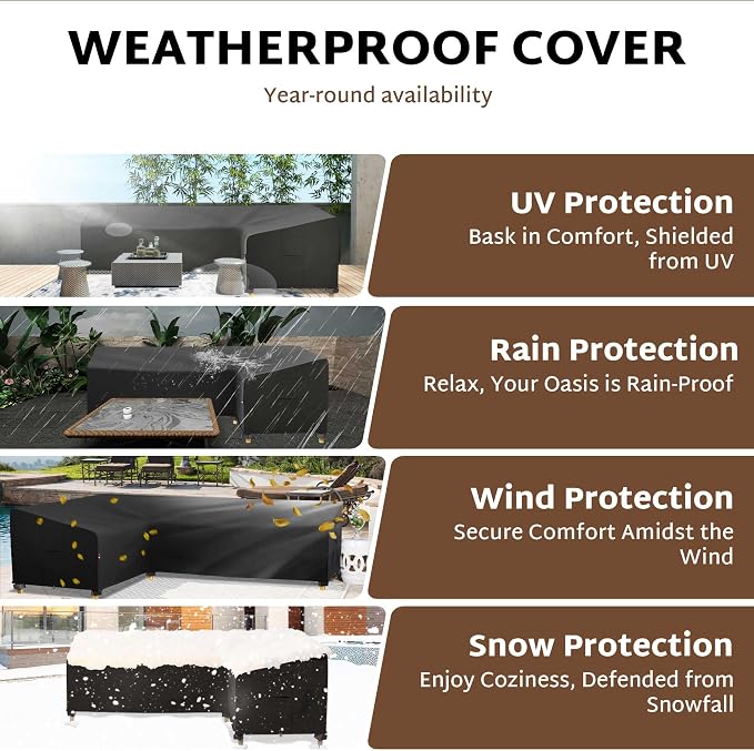 iBirdie Outdoor Sectional Cover fit 130" x 130", Waterproof Weatherproof 600D - Image 4