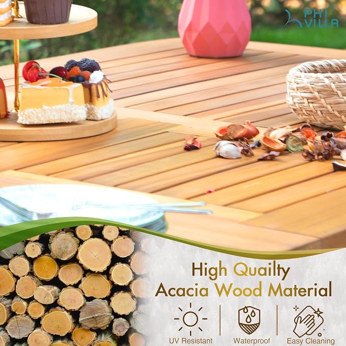 PHI VILLA 9 Pieces Acacia Wood Patio Dining Set - Image 6