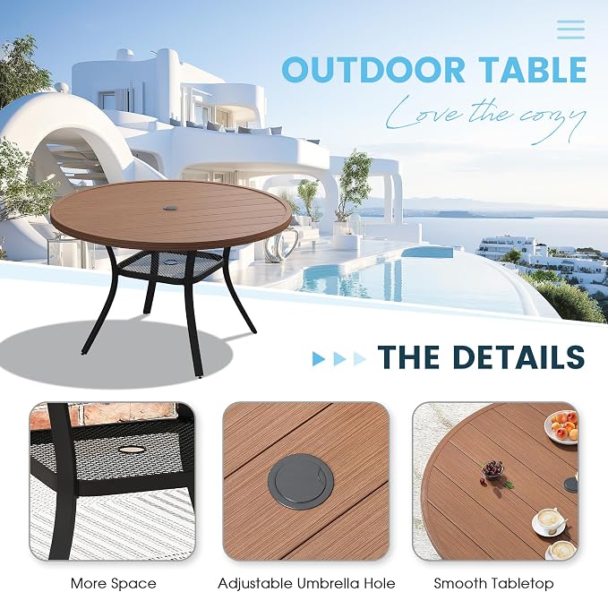 Patio Dining Table for 4-6, Round Metal Outdoor Table - Image 4