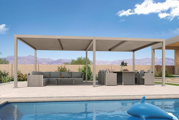 PURPLE LEAF Louvered Pergola 12' × 24' Outdoor Hardtop Gazebo Adjustable by PURPLELEAF