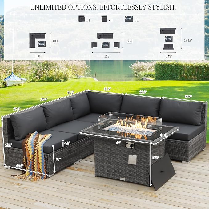 BULEXYARD 6 Pcs High Back Outdoor Patio Furniture Set - Image 2