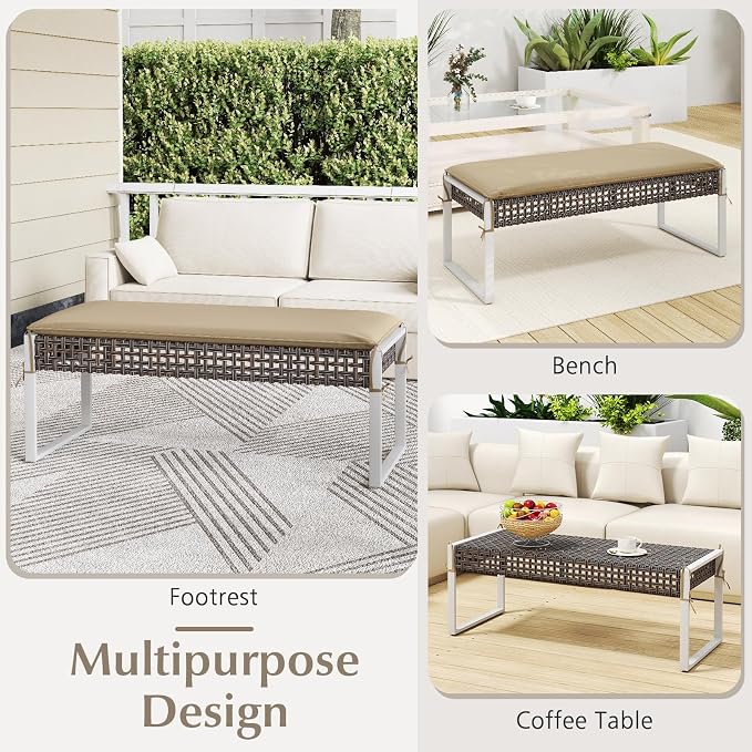 Tangkula Outdoor Ottoman, Patio Rattan Heavy Duty Wicker Footrest - Image 9