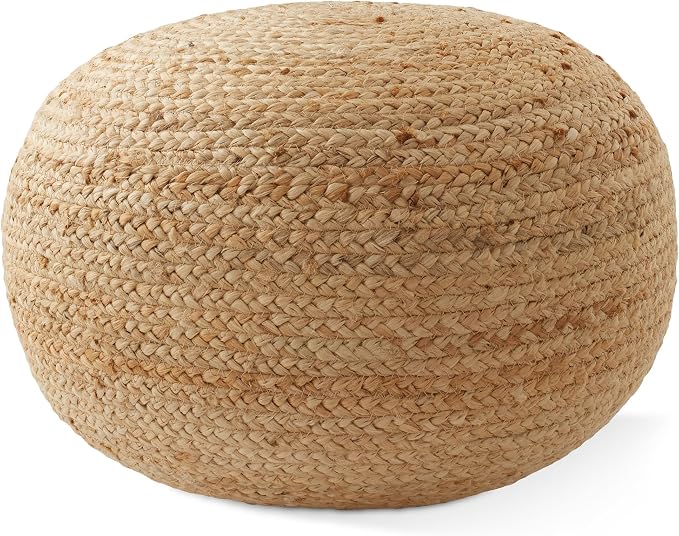 Casafield Hand-Braided Jute Pouf Ottoman Footrest, Natural Woven Boho Floor by Casafield