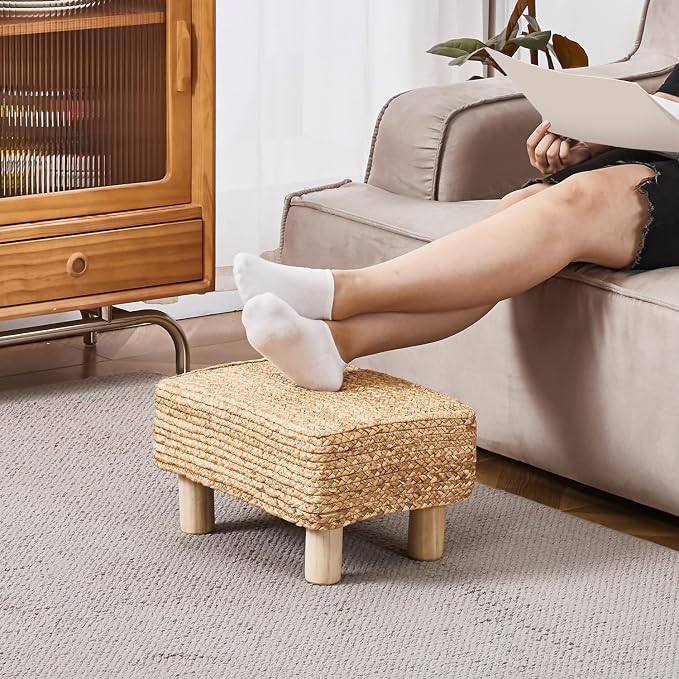 Wimarsbon Natural Seagrass Footstool Ottoman Rectangular Footrest Pouf Ottomans - Image 2
