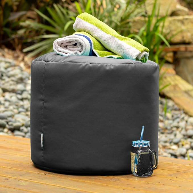 Jaxx Spring Indoor/Outdoor Bean Bag Pouf Ottoman, Charcoal Sunbrella - Image 4