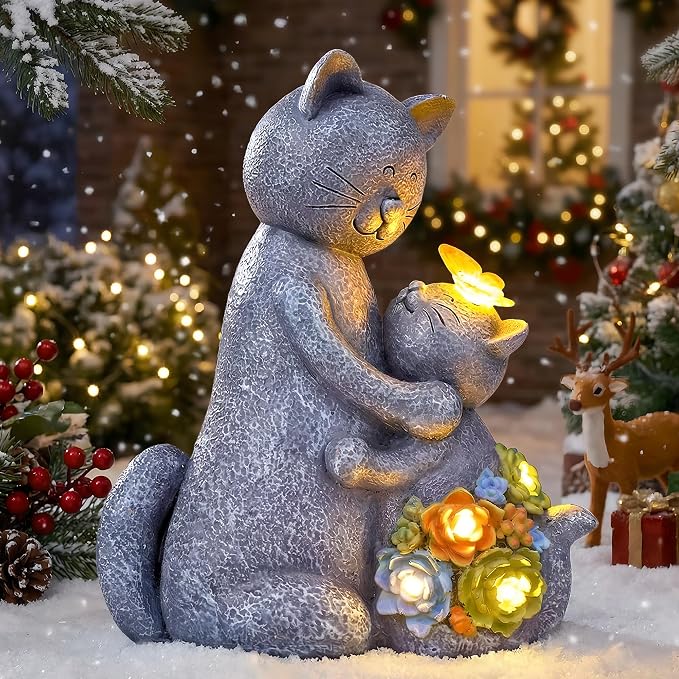 Solar Garden Statues Loving Cat Figurine Lights - Image 7