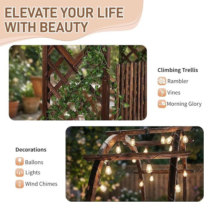 VINGLI Wooden Garden Arbor, Heavy Duty Outdoor Frame Trellis - Image 4