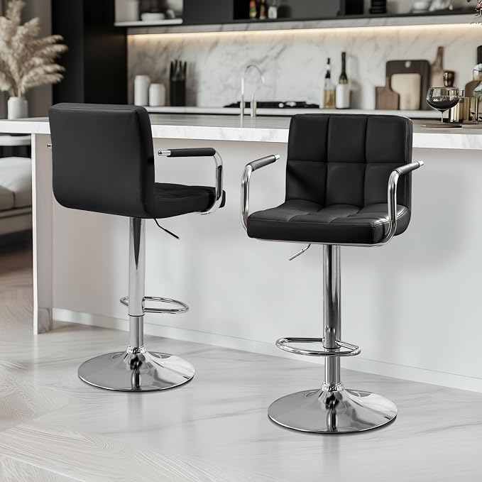 Yaheetech Bar Stools Set of 3, PU Leather Adjustable Barstools - Image 2