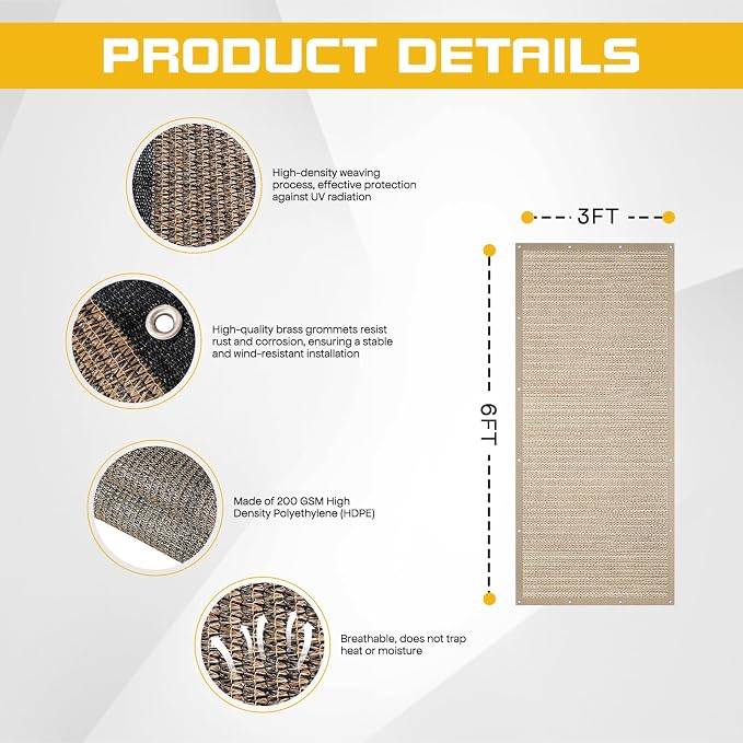 3'x 6' Sun Shade Cloth, Sand Outdoor Pergola Shade Cover - Image 3
