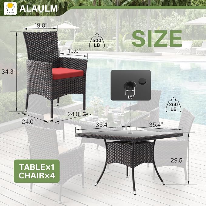 ALAULM 5 Piece Patio Dining Set All-Weather Wicker Outdoor Patio Furniture Set - Image 5