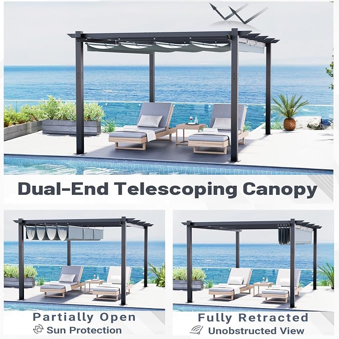 MELLCOM Retractable Pergola 12x16 Ft, Outdoor Aluminum Shelter - Image 2