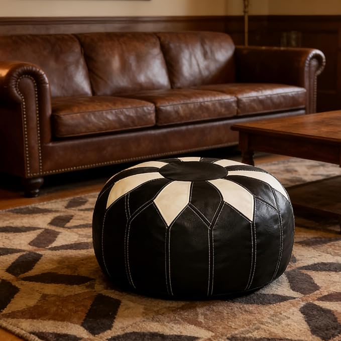 Thgonwid Unstuffed Moroccan Faux Leather Pouf Ottoman - Image 2