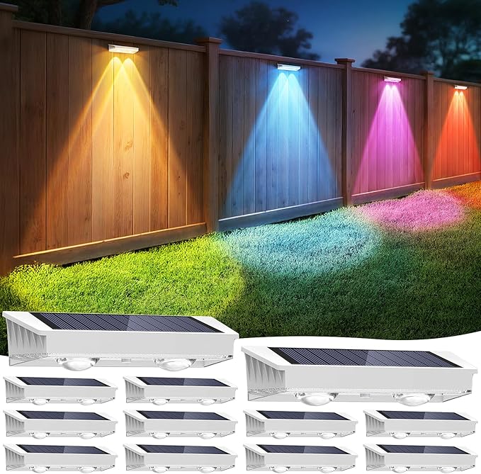 Fence Lights Solar Powered 12 Pack, 7 Fixed Colors & Color Changing Solar Fence by APILAB