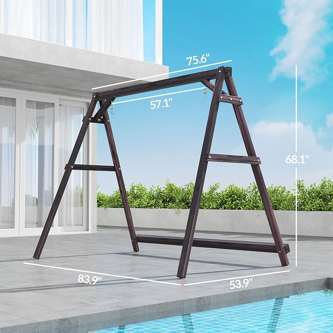 Outsunny 770lbs Porch Swing Frame, Heavy Duty A-Frame Wooden Swing Stand - Image 7