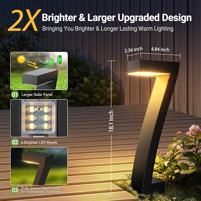 WdtPro Solar Lights Outdoor Pathway Lights, 6 Pack Upgraded Bright LED Outdoor - Image 2