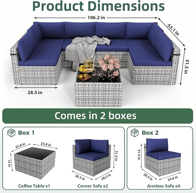 7-Piece Outdoor Sectional Sofa Set, Weather-Resistant Patio Furniture Set - Image 8