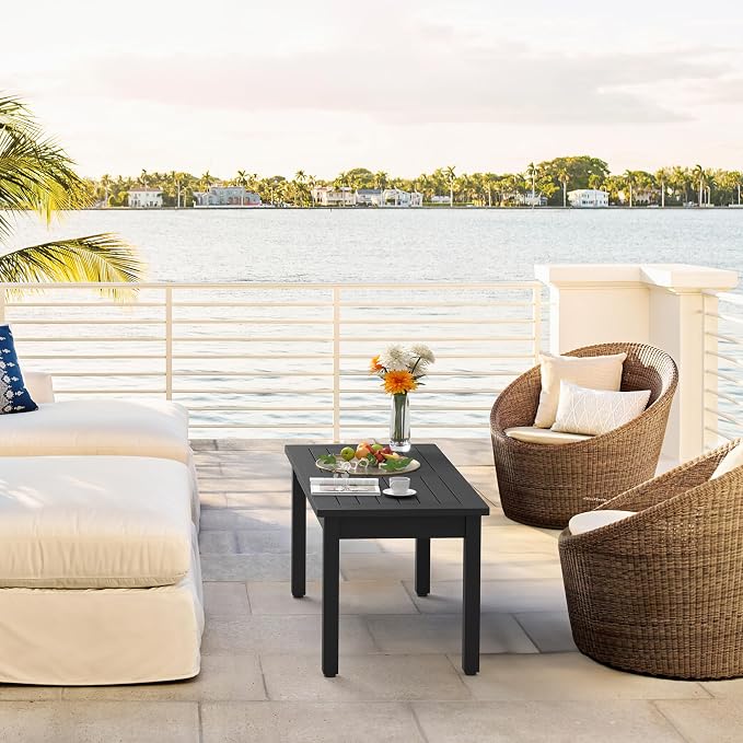LUE BONA Outdoor Coffee Table Rectangle, HDPS Patio Coffee Tables - Image 2