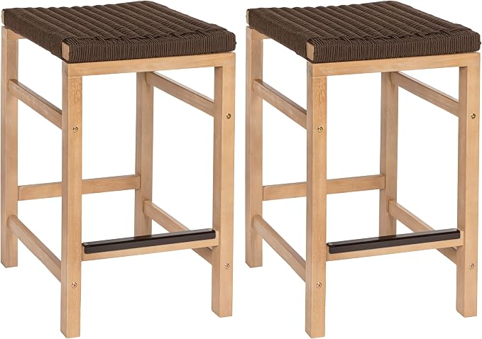 JONATHAN Y CSL1201C-SET2 Armand 25.6" Modern Coastal Backless Acacia Wood by JONATHANY
