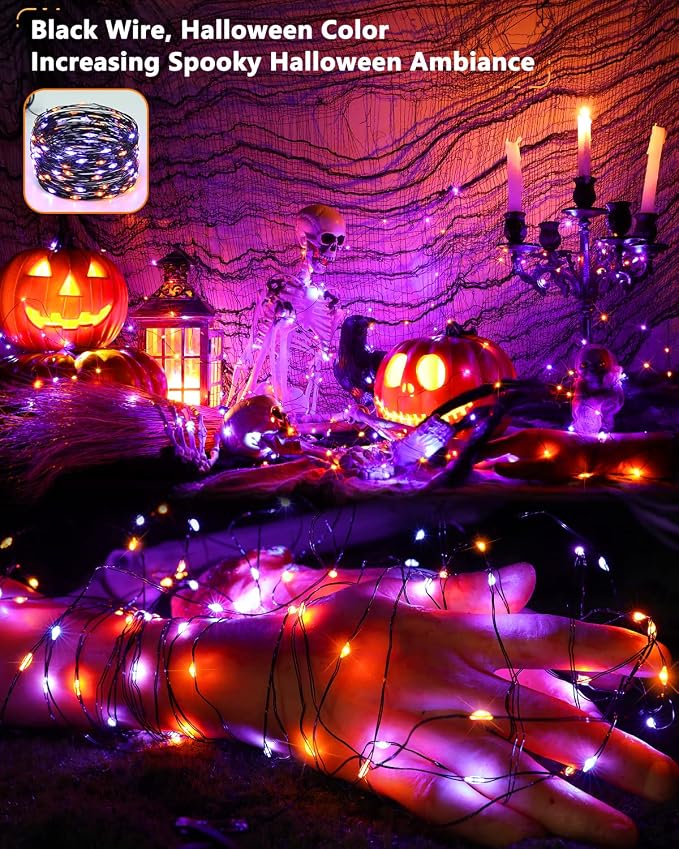 Brizled Orange & Purple Halloween Lights, 2 Pack Total 78FT 240 LED Solar - Image 2