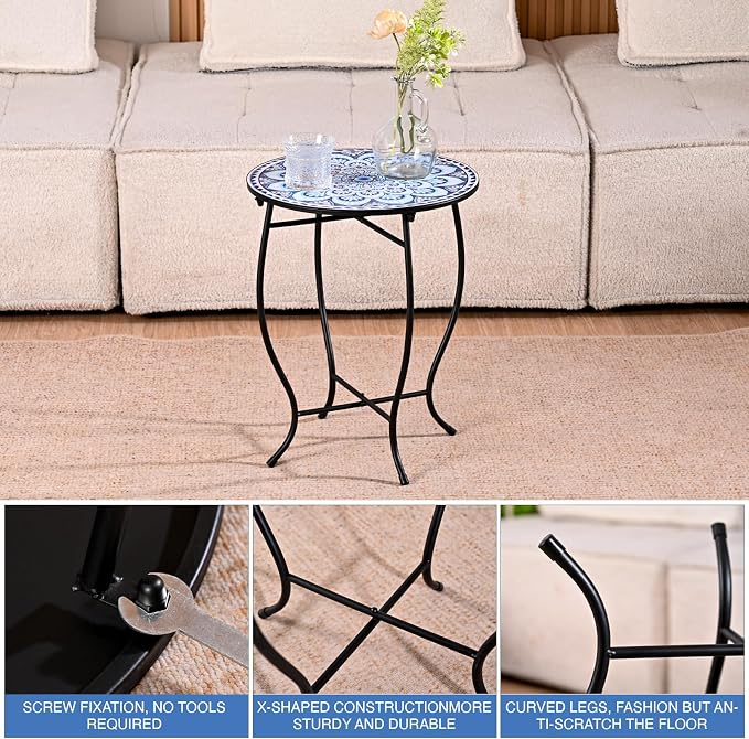 Round Side Table, Indoor Outdoor Small Side Table, Weather Resistant Black - Image 7