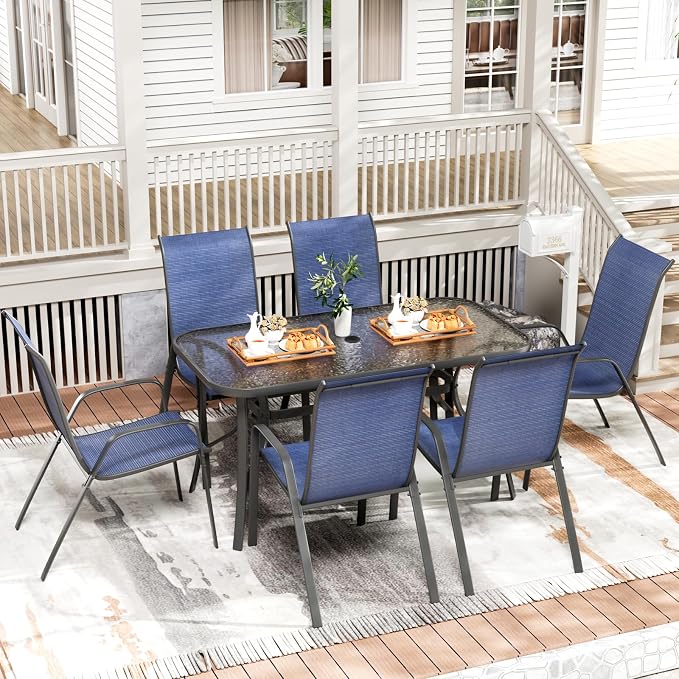TLSUNNY 7 Pieces Patio Dining Set, Outdoor Table and Chairs W/1.69″ Umbrella - Image 7