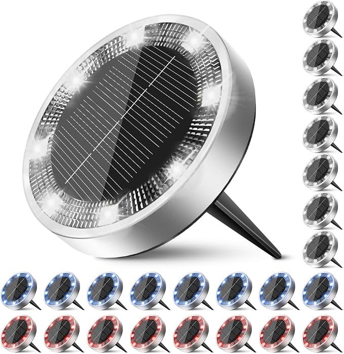 Peasur Solar Ground Lights Outdoor, 24 Pack Flat Solar Powered Disc Lights by Peasur