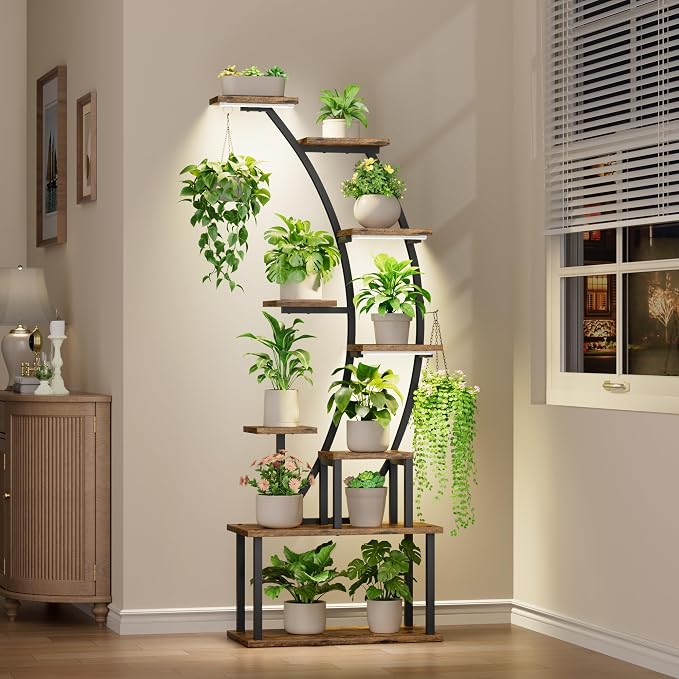 Plant Stand Indoor with Grow Lights, 9 Tiered Corner Plant Holder, Large Flower by BACEKOLL