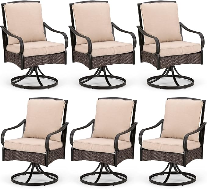 PHI VILLA Patio Swivel Chairs Set of 6, Heavy Duty Outdoor Metal Wicker Dining by PHIVILLAThepioneerofcomfortablehouseholdsupplies