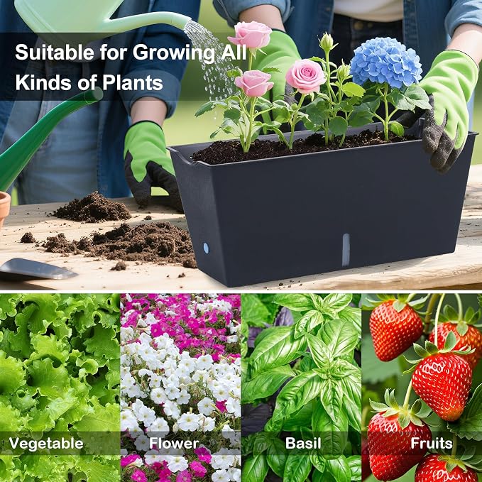 Window Box Planter 6 Pcs, 16.5 Inches Self Watering Rectangle Flower Plant Pots - Image 7